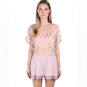 Castaways by Cromper Company Pink Floral Lace Crochet Tunic Top Swim Coverup NWT